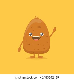 vector funny cartoon cute brown smiling tiny potato isolated on yellow background. My name is potato vector concept illustration. vegetable funky character