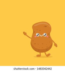 vector funny cartoon cute brown smiling tiny potato isolated on yellow background. My name is potato vector concept illustration. vegetable funky character