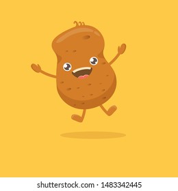 vector funny cartoon cute brown smiling tiny potato isolated on yellow background. My name is potato vector concept illustration. vegetable funky character