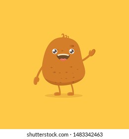 vector funny cartoon cute brown smiling tiny potato isolated on yellow background. My name is potato vector concept illustration. vegetable funky character