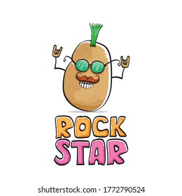 vector funny cartoon cute brown punk rock star potato character with Iroquois isolated on white  background. Rock star vector concept print. rock n rock hipster vegetable funky character