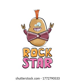 vector funny cartoon cute brown punk rock star potato character with Iroquois isolated on white  background. Rock star vector concept print. rock n rock hipster vegetable funky character