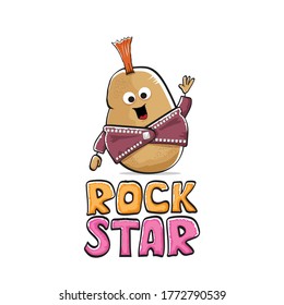 vector funny cartoon cute brown punk rock star potato character with Iroquois isolated on white  background. Rock star vector concept print. rock n rock hipster vegetable funky character