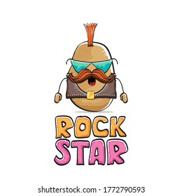 vector funny cartoon cute brown punk rock star potato character with Iroquois isolated on white  background. Rock star vector concept print. rock n rock hipster vegetable funky character