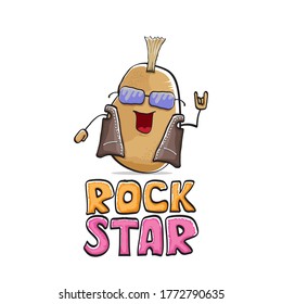 vector funny cartoon cute brown punk rock star potato character with Iroquois isolated on white  background. Rock star vector concept print. rock n rock hipster vegetable funky character