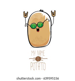 vector funny cartoon cute brown potato isolated on white background. My name is potato