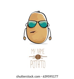 vector funny cartoon cute brown potato isolated on white background. My name is potato