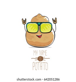 vector funny cartoon cute brown potato isolated on white background. My name is potato