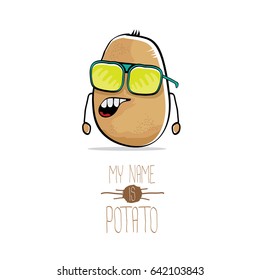vector funny cartoon cute brown potato isolated on white background. My name is potato