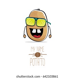 vector funny cartoon cute brown potato isolated on white background. My name is potato