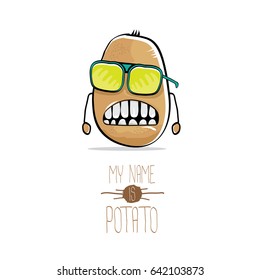 vector funny cartoon cute brown potato isolated on white background. My name is potato