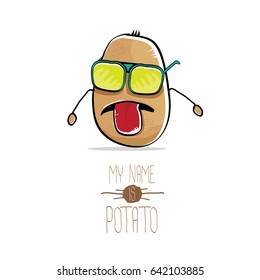 vector funny cartoon cute brown potato isolated on white background. My name is potato