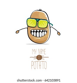 vector funny cartoon cute brown potato isolated on white background. My name is potato