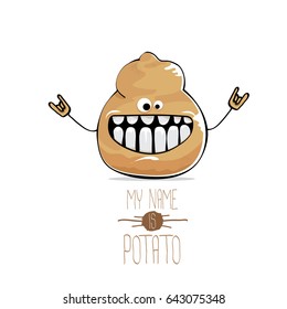 vector funny cartoon cute brown potato isolated on white background. My name is potato