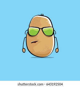 vector funny cartoon cute brown potato character isolated on blue background. My name is potato vector concept. vegetable funky character
