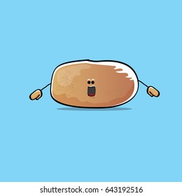 vector funny cartoon cute brown potato character isolated on blue background. My name is potato vector concept. vegetable funky character