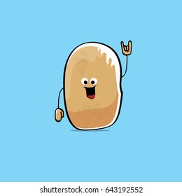 vector funny cartoon cute brown potato character isolated on blue background. My name is potato vector concept. vegetable funky character