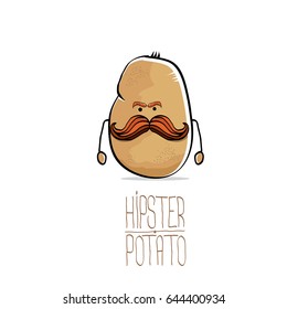 vector funny cartoon cute brown hipster potato isolated on white background. My name is potato vector concept. vegetable funky character