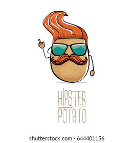 vector funny cartoon cute brown hipster potato isolated on white background. My name is potato vector concept. vegetable funky character