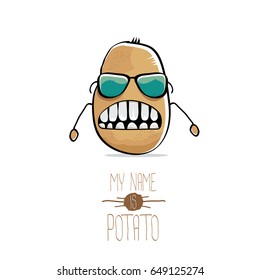 vector funny cartoon cute brown potato isolated on white background. My name is potato