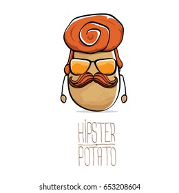 vector funny cartoon cute brown hipster potato isolated on white background. My name is potato vector concept. vegetable funky character