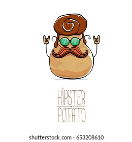 vector funny cartoon cute brown hipster potato isolated on white background. My name is potato vector concept. vegetable funky character