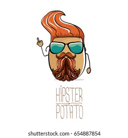 vector funny cartoon cute brown hipster potato isolated on white background. My name is potato vector concept. vegetable funky character