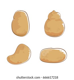 caricatura vectorial linda patatas marrones aisladas en fondo blanco. plantilla de diseño de etiqueta de papa