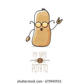 vector funny cartoon cute brown potato isolated on white background. My name is potato