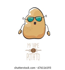 vector funny cartoon cute brown potato isolated on white background. My name is potato