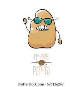 vector funny cartoon cute brown potato isolated on white background. My name is potato
