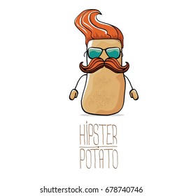 vector funny cartoon cute brown hipster potato isolated on white background. My name is potato vector concept. vegetable funky character