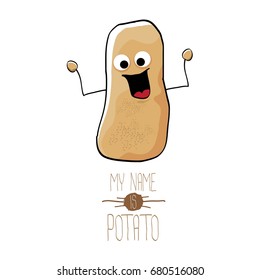 vector funny cartoon cute brown potato isolated on white background. My name is potato