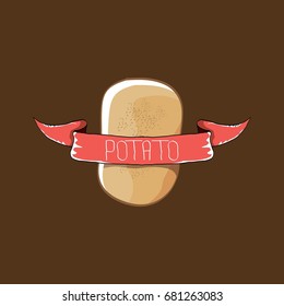 vector funny cartoon cute brown potato icon isolated on brown background. potato label design template for stickers, banners, posters and restaurant or cafe menu