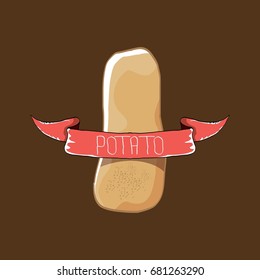 vector funny cartoon cute brown potato icon isolated on brown background. potato label design template for stickers, banners, posters and restaurant or cafe menu