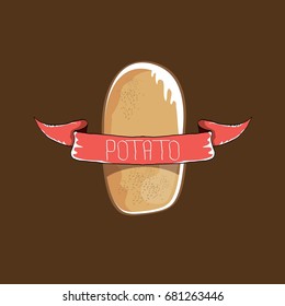 vector funny cartoon cute brown potato icon isolated on brown background. potato label design template for stickers, banners, posters and restaurant or cafe menu