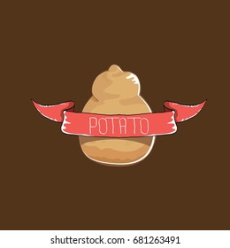 vector funny cartoon cute brown potato icon isolated on brown background. potato label design template for stickers, banners, posters and restaurant or cafe menu