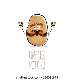 vector funny cartoon cute brown hipster potato isolated on white background. My name is potato vector concept. vegetable funky character