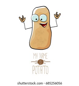 vector funny cartoon cute brown potato isolated on white background. My name is potato