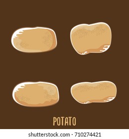 vector funny cartoon cute brown sweet potatoes set isolated on brown soil background. potato label design template