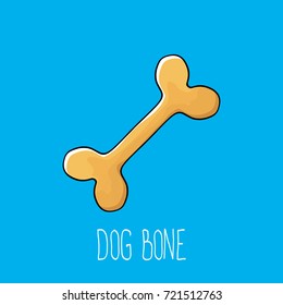 vector funny cartoon cute brown dog bone isolated on blue background. bone label or logo design element.