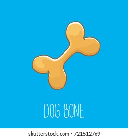 vector funny cartoon cute brown dog bone isolated on blue background. bone label or logo design element.