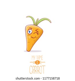 vector funny cartoon cute carrot character isolated on white background. My name is carrot vector concept illustration. funky autumn vegetable food character