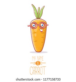 vector funny cartoon cute carrot character isolated on white background. My name is carrot vector concept illustration. funky autumn vegetable food character