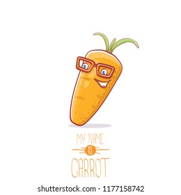 vector funny cartoon cute carrot character isolated on white background. My name is carrot vector concept illustration. funky autumn vegetable food character