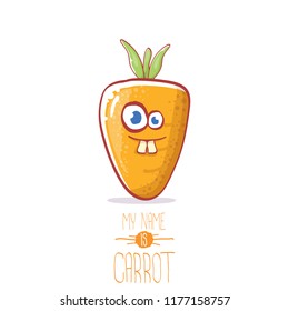 vector funny cartoon cute carrot character isolated on white background. My name is carrot vector concept illustration. funky autumn vegetable food character