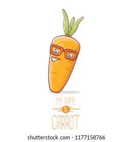vector funny cartoon cute carrot character isolated on white background. My name is carrot vector concept illustration. funky autumn vegetable food character