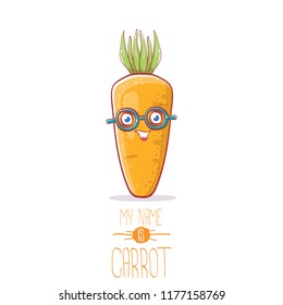 vector funny cartoon cute carrot character isolated on white background. My name is carrot vector concept illustration. funky autumn vegetable food character