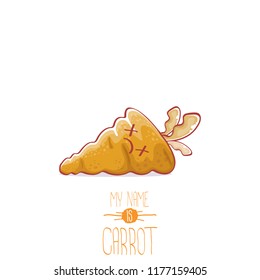 vector funny cartoon cute carrot character isolated on white background. My name is carrot vector concept illustration. funky autumn vegetable food character
