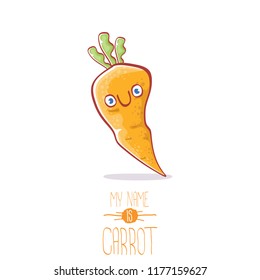vector funny cartoon cute carrot character isolated on white background. My name is carrot vector concept illustration. funky autumn vegetable food character
